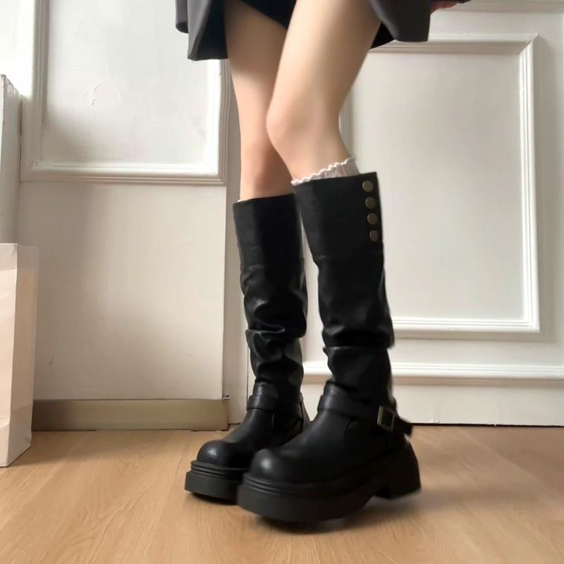 Vintage British style thick heel platform boots women's 2025 new autumn and winter thin boots knight boots