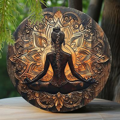 Round Sign Faux Wooden Carved Painted Circular Wreath Sign Entrance Decoration Boys Gifts Yoga Themed Decor