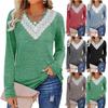 Autumn Winter Solid Color Lace Patchwork V Neck Long Sleeve Loose T-shirt Women Plus Size Tops