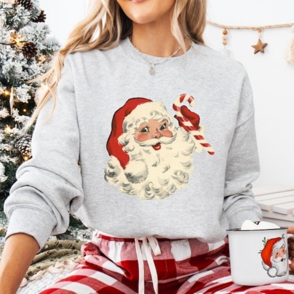 Świąteczna bluza z okrągłym dekoltem Vintage Święty Mikołaj Sweter Retro Świąteczny Claus Jesień i Jesień i Zima Długi Rękaw Termiczny Damska Bluza z Kapturem