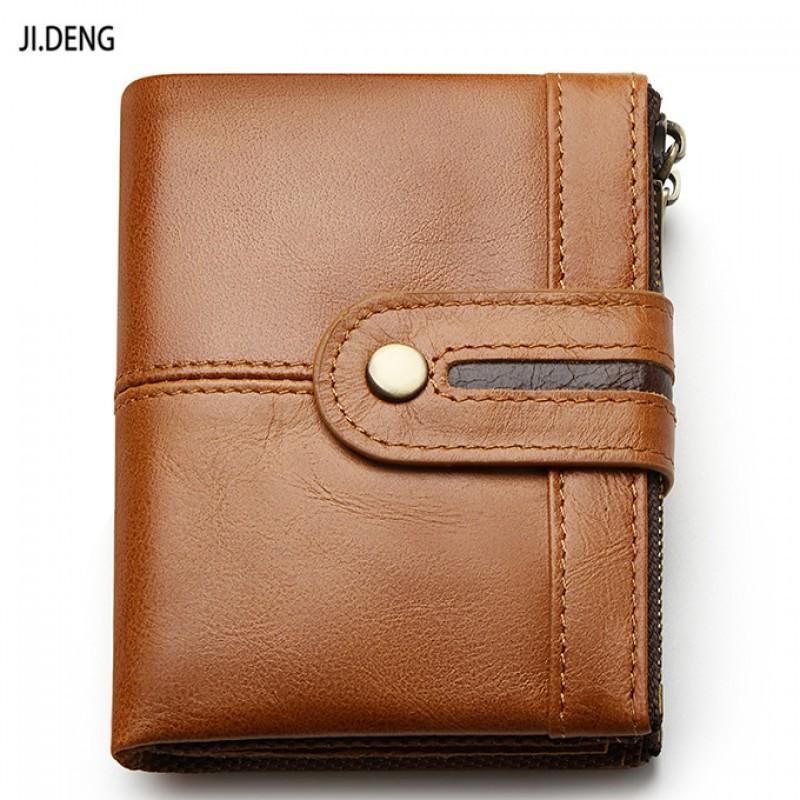 Men's Short Leather Zipper Coin Purse European American Retro Cowhide RFID Anti-theft Brush Wallet
