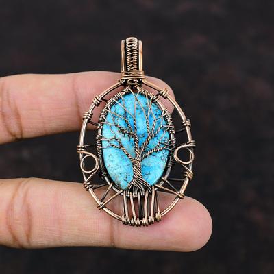 Colgante Árbol de la Vida Turquesa Tibetana Colgante Envuelto en Alambre de Cobre Colgante Hecho a Mano Joyería de Piedras Preciosas Envueltas en Alambre Hermosa Joyería de Cobre