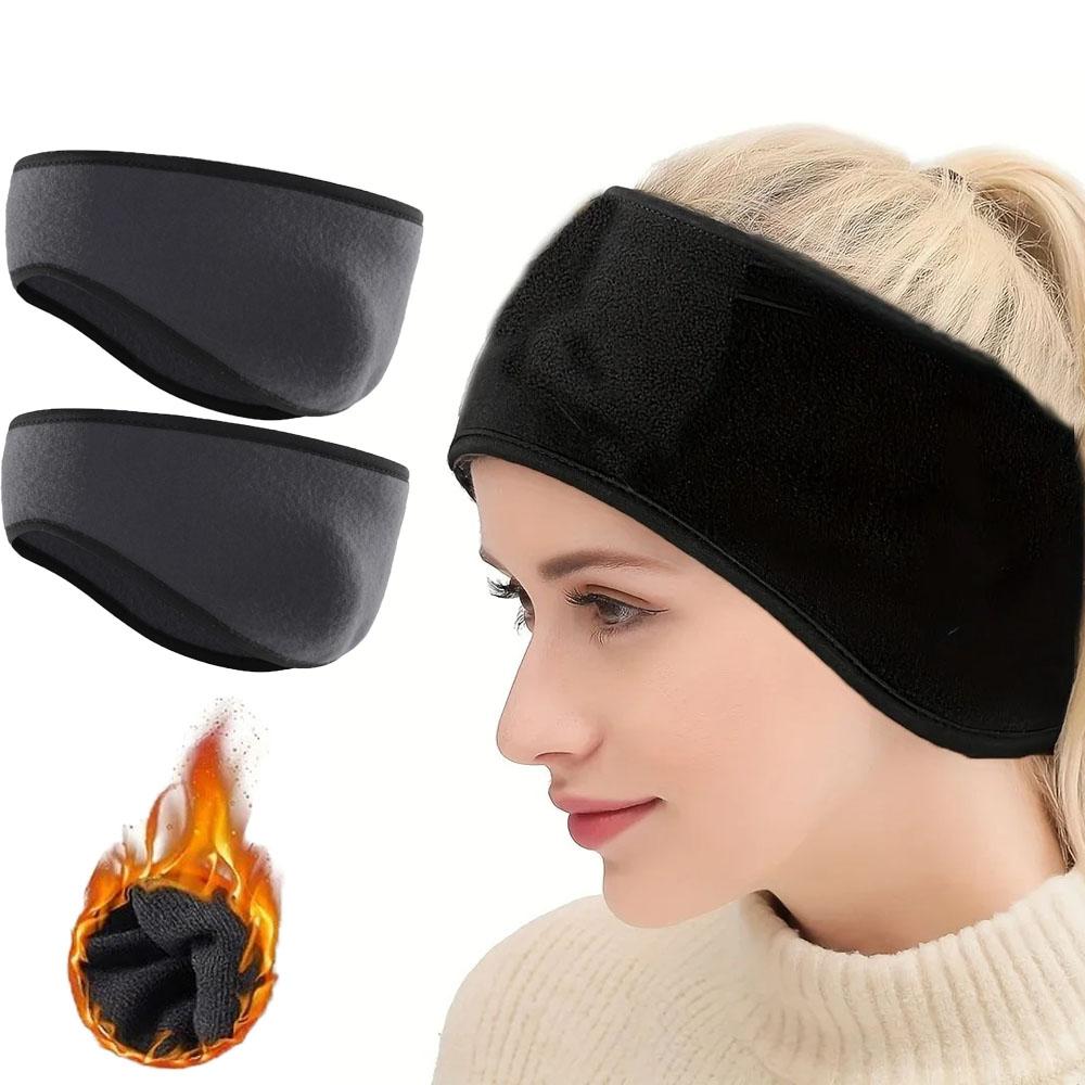 2 Pcs Warm Fleece Earmuffs Headband Soft Windproof Ear Warmer Unisex Outdoor Sports Headbands Ideal for Skiing Running Cycling