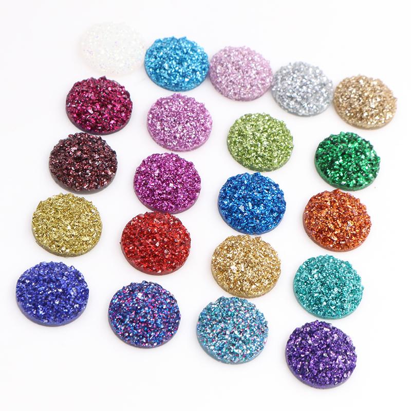 40 Stück/Los 8mm 10mm 12mm Mixfarben Druzy Naturstein Konvex Flachrücken Harz Cabochons DIY Schmuckherstellung Zubehör Zubehör