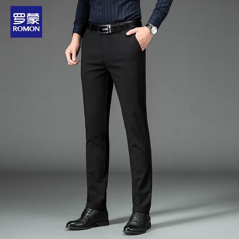 ROMON Men's Autumn Winter Business Casual Straight-Leg Trousers