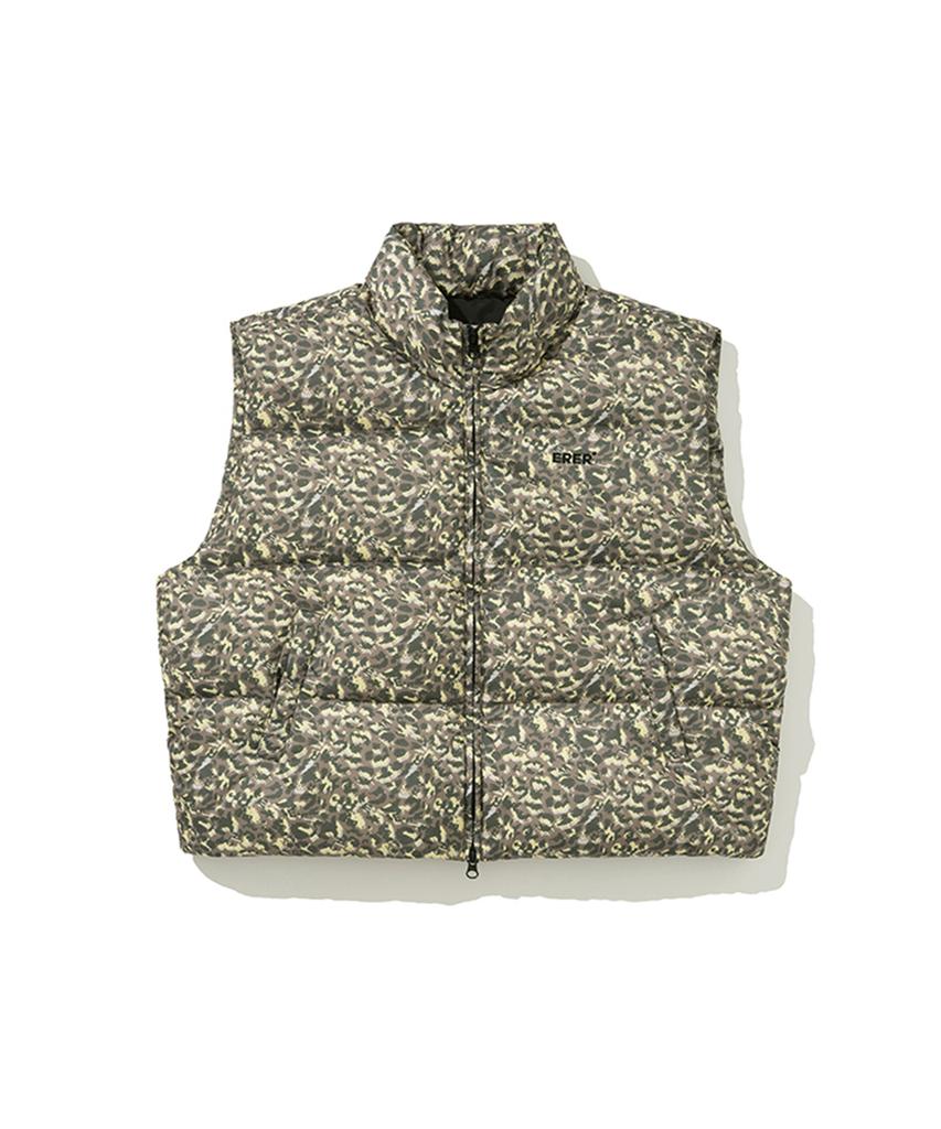 Erer Leopard Print Down Vest Khaki