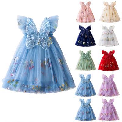 Girls Fashion Cute Butterfly  Princess Dress Colorful Flower Embroidery Dresses