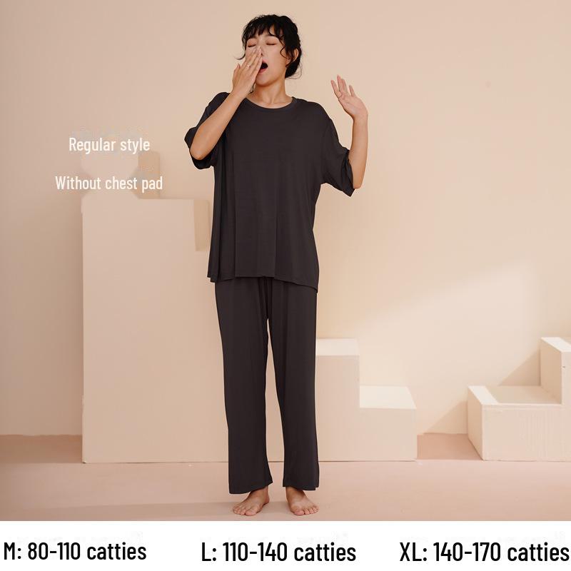 Women's Summer Short-Sleeve Modal Cotton Pajama Set with Chest Pad