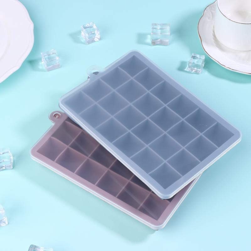 1Pc 24-Hole Silicone Ice Tray Square Box Auxiliary Food Puree Cheese Jelly Mold With Lid Bar Kitchen Cocktail Tools Ice Mold