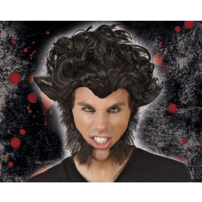 Perruque Loup-Garou Avec Favoris - ATOSA - Halloween - Homme Adulte Noir Gris