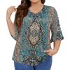 Women's Fashion Casual Retro Printed V-Neck Seven-Point Sleeve Ruffle Sleeve T-Shirt Tops Plus Size Women's