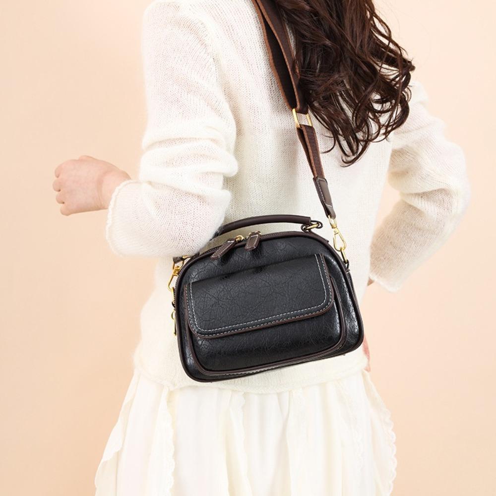 Versatile Retro Women Shoulder Bag PU Leather Large Capacity Messenger Handbag Luxury Cosmetic Bag