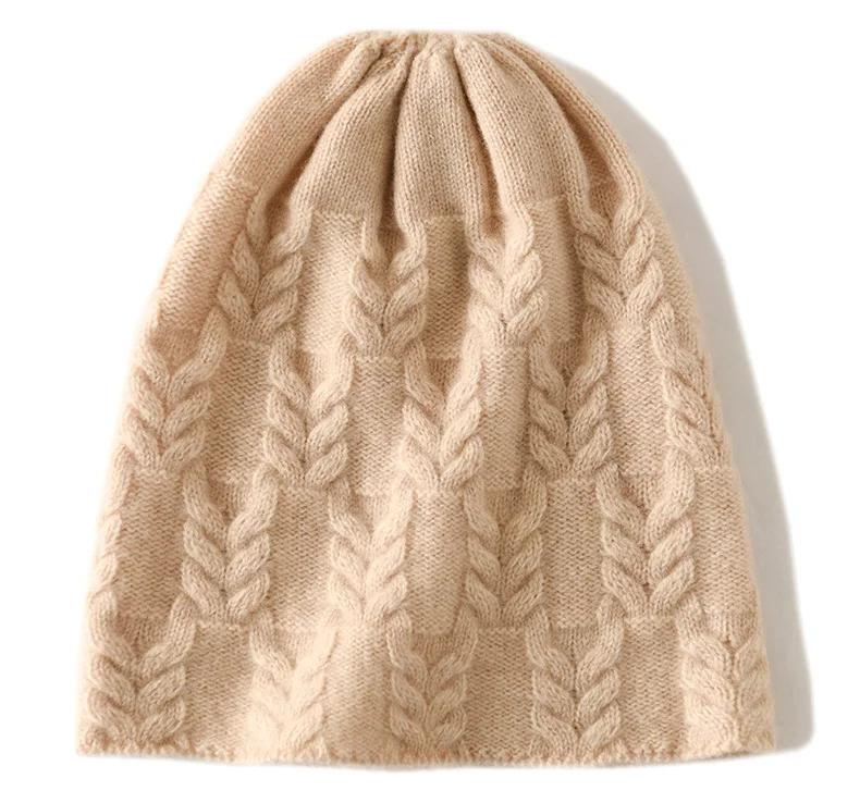 100% Goat Cashmere Knitted Beanies for Women Winter Warm Soft Skullies Hat For Girl Gorros Autumn y2k Fashion Korea Bonnet Cap