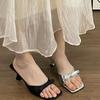 Fairy style~ French beautiful bow silver high heels women's summer thin heels seaside vacation cool slippers outside