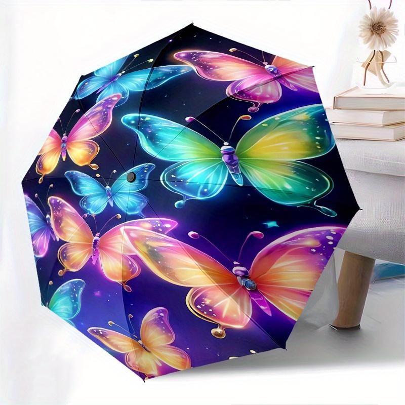 Paraguas Plegable Automático de 8 Varillas Tema Mariposa Fantasía, Diseño Compacto y Portátil, Un Regalo Perfecto para Cumpleaños, Navidad o Negocios