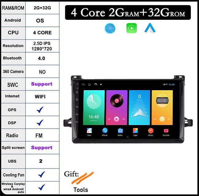 

9-дюймовый IPS QLED для Toyota Prius XW50 2015-2020 Android 14 автомобильный радиоприемник мультимедиа видеоплеер навигация стерео GPS монитор