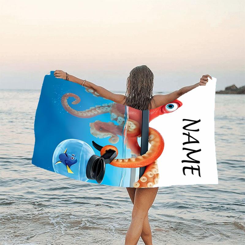 1pc Nemo2 Beach Towel with Custom Name, Beach/Swimming/Bath/Picnic/Camping Towel, Suitable for Seaside Beaches