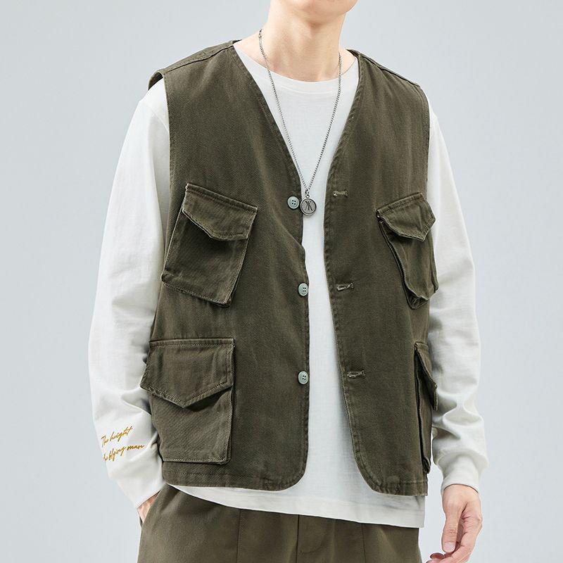 

Мужской модный джинсовый рабочий жилет в японском стиле из чистого хлопка Large зелёный