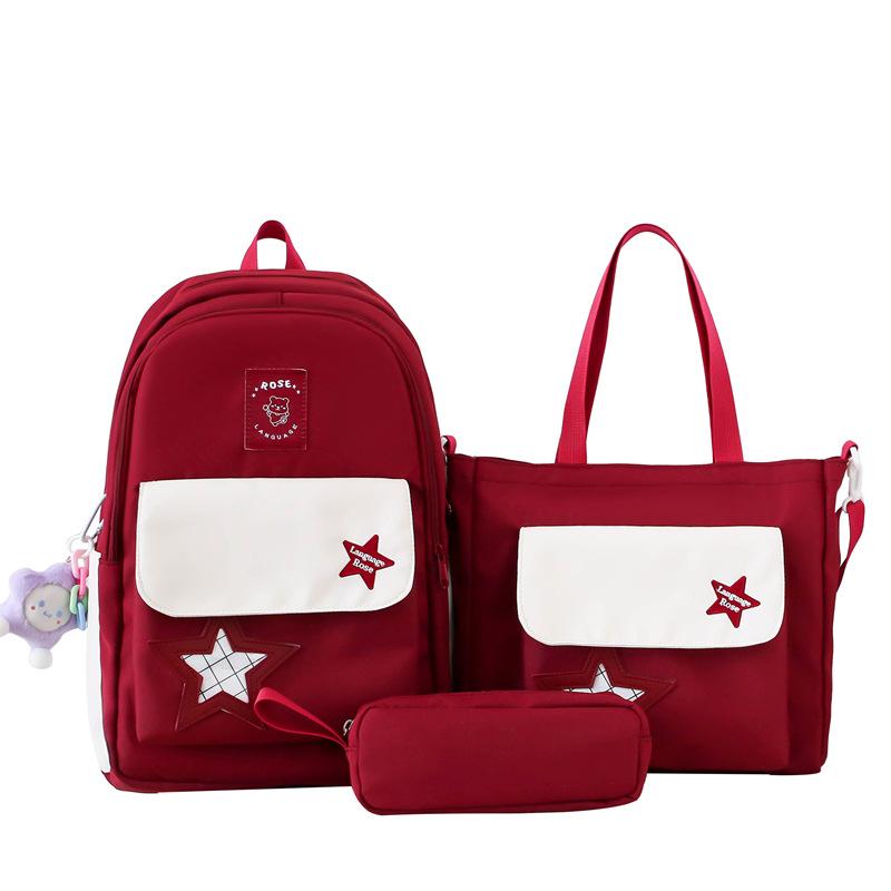 Three-Piece Backpack Set Color Contrast Schoolbag Girls Large Capacity Backpack for Primary and Secondary School Students