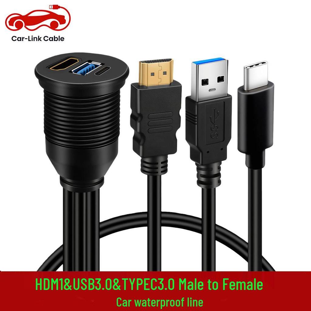 Multi-interface HDMI, USB 3.0, Type-C 3.0 Male to Female Extension Cable for Car, Boat, Motorcycle