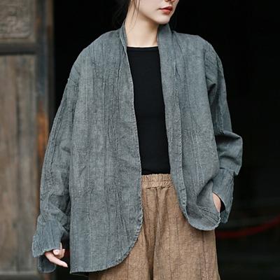 Women Chinese Style Bandage Coats Solid Color V-Neck Long Sleeve Spring Vintage Loose Women Coats