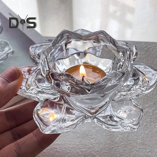 Chinesischer klarer Lotus-Kerzenhalter aus Kunstkristall, kegelförmige Säule, Teelicht, Kerzenhalter, Kerzenständer, Hochzeitsfeier, Tischdekoration