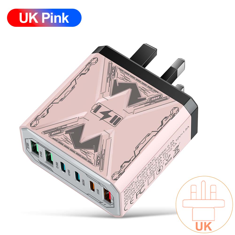 

3USB 3PD зарядное устройство быстрое зарядное устройство для iPhone Xiaomi Samsung 6 портов дорожный штекер телефон быстрая зарядка адаптер JJ306-3A3C UK Pink