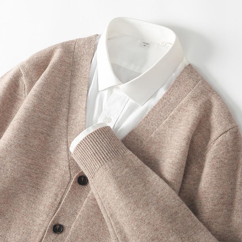 Herren V-Ausschnitt Strickjacke aus 100% Wolle - Warm, Lässig, Lockere Passform für Herbst/Winter