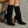 2025 New Plus Size 35-43 Autumn/Winter Coarse Heel Boots High Heel Suede Elastic Middle Sleeve Fashion High Heel Boots