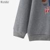 ZANZEA Women Casual Round Neck Long Sleeve Autumn Print Pullover Tops