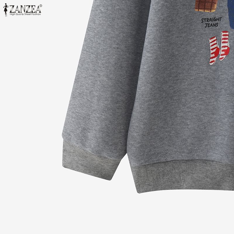 ZANZEA Women Casual Round Neck Long Sleeve Autumn Print Pullover Tops