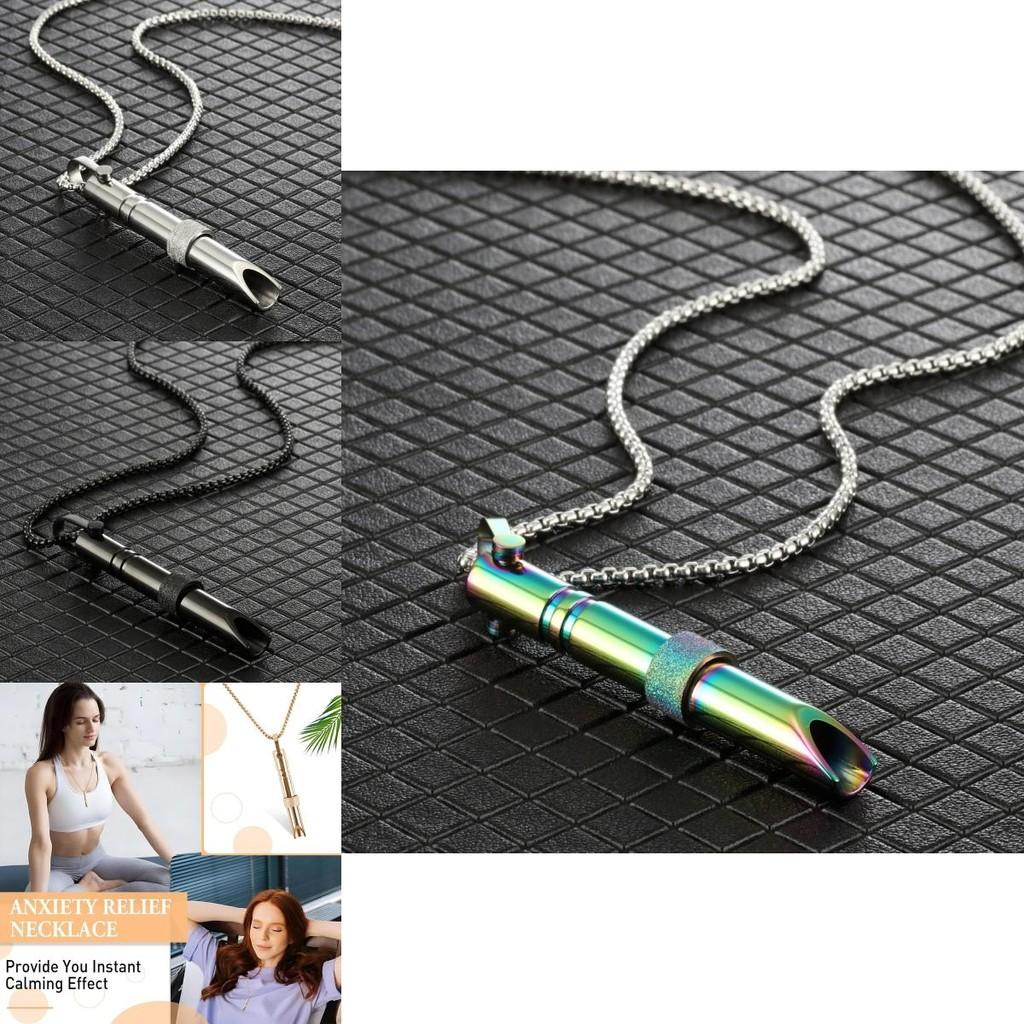 Stainless Steel Meditation Mindfulness Pendant Breath Control Whistle Long Necklace