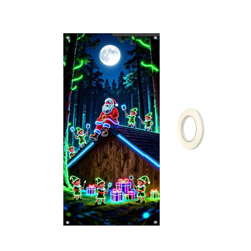 Christmas UV Fluorescent Door Banner/cover Background/holiday Party Decoration/Christmas Decorative Hanging Cloth