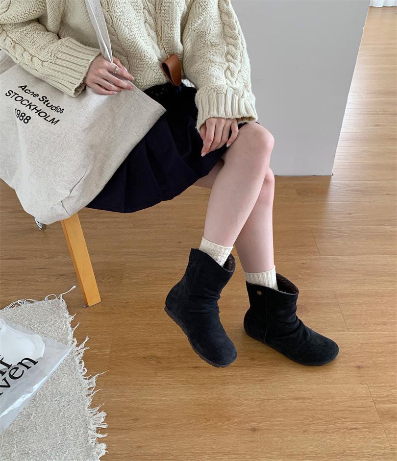 Flip collar two wear snow boots women 2025 autumn and winter new Mori hair short boots velvet warm snow cotton boots women