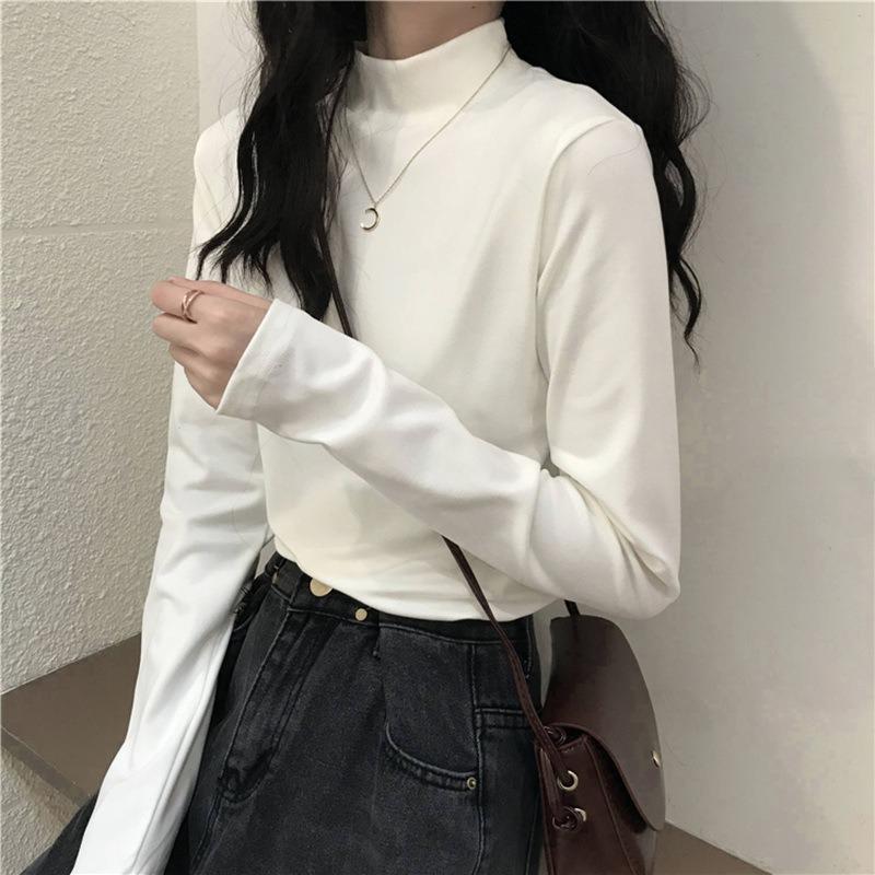 Autumn Long Sleeved T-shirt Women's Half High Neck Inner Top