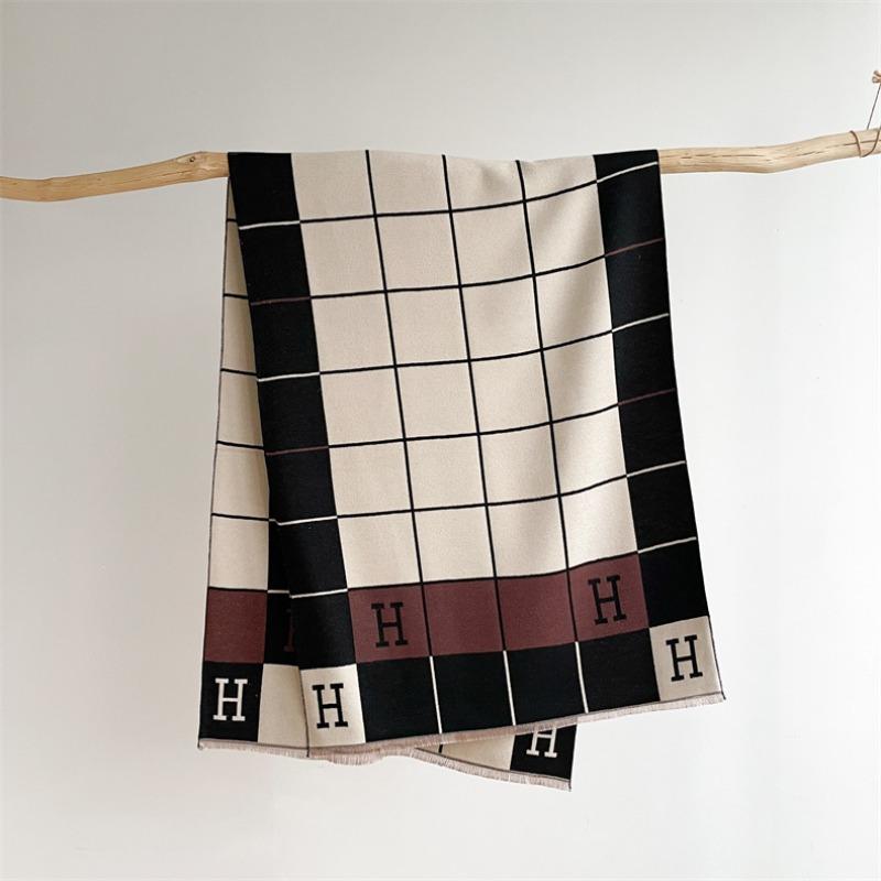 Autumn and Winter New High-end Double-sided Plaid Imitation Cashmere Scarf Women's Versatile Letter Shawl Thickened Scarf