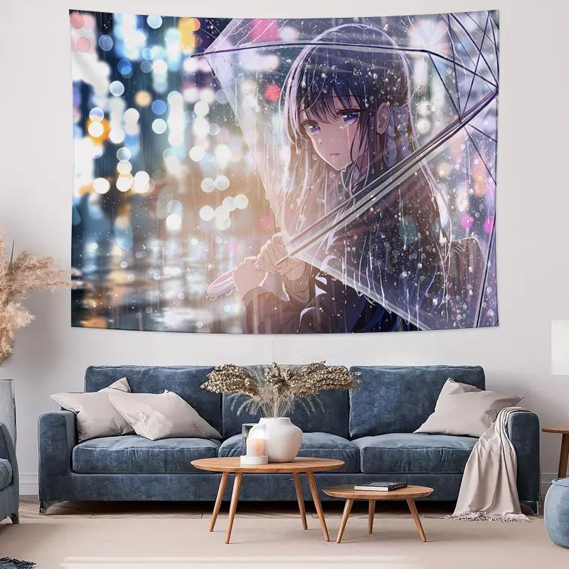 Exquisite AnimeStyle Decorative Hanging Cloth 3D Rainy Night Scene with GlowintheDark Wall Fabric