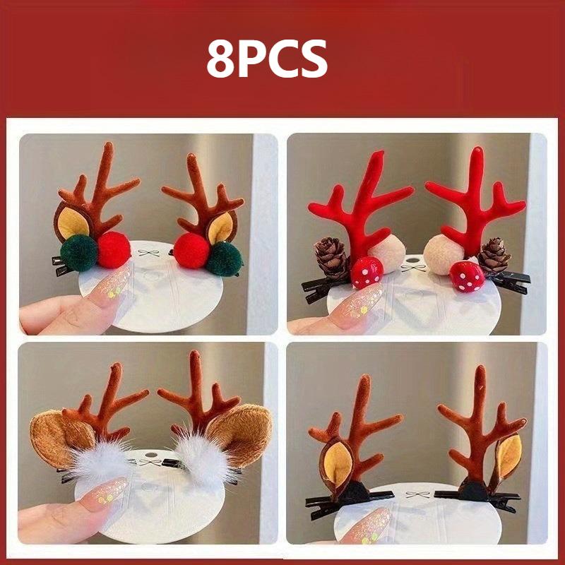 Reindeer Antler Hair Clips with Pom-Poms and Ears-Festive Christmas Hair Accessories for Women, Ideal for Seasonal Celebrations