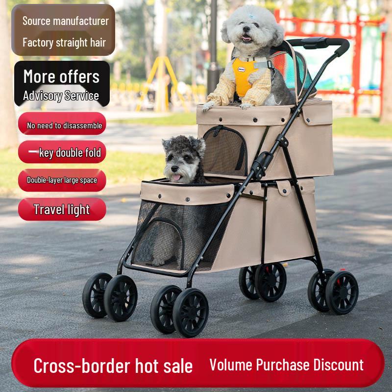 Compact Double-Layer Foldable Pet Stroller for Small Dogs and Cats