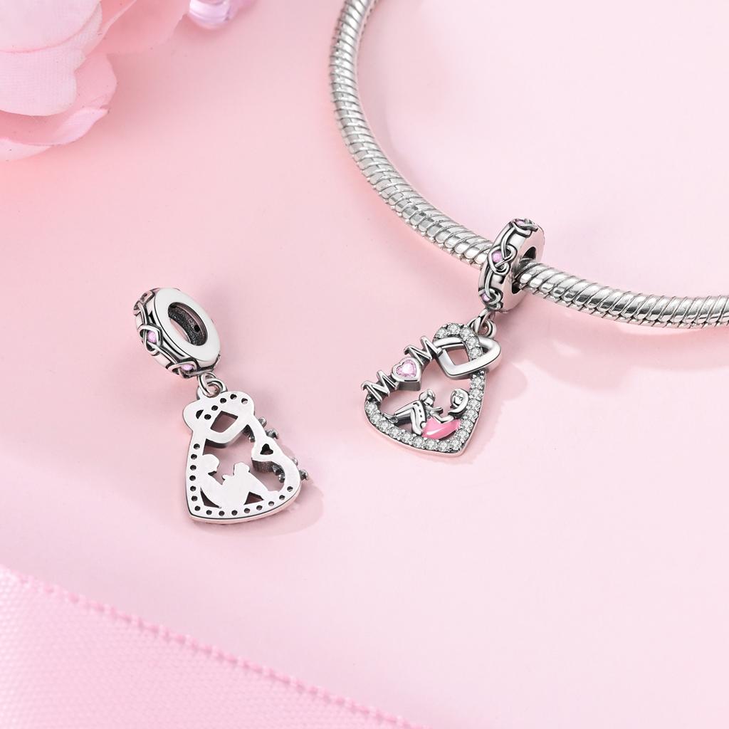 New In Charms Silve Beads Forever Love Heart Sister Family Life Charms Dangle For Bracelet Woman Jewelry Gifts