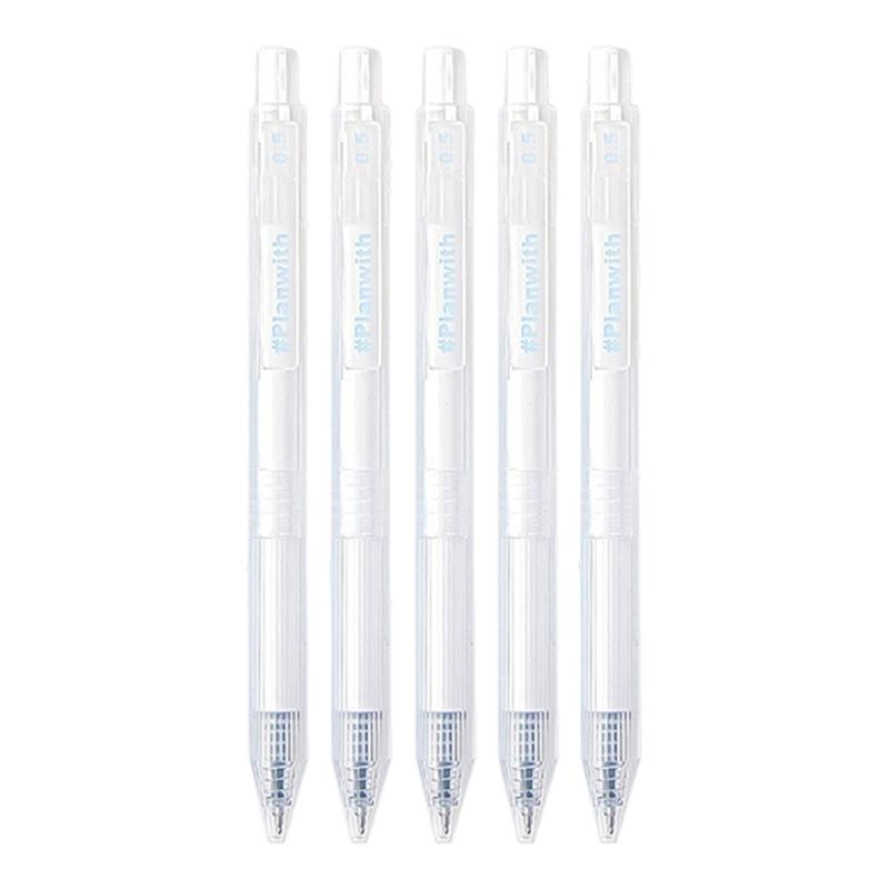 5PCS Retractable Gel Pen 0.5MM Black Inks Quick Dry Ergonomic Grip Gel Pen Office Writing Tool for Daily Note Taking белый