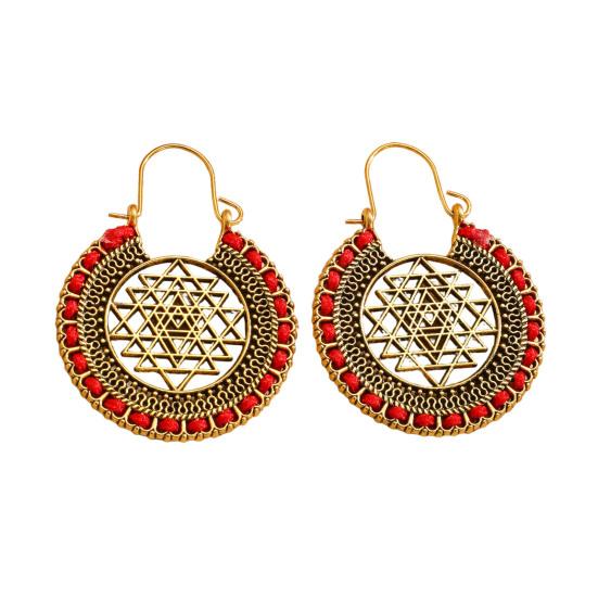 1 Paio di Orecchini Bohemia Stile Retrò Corda Rossa Intrecciata a Mano Intaglio Cavo Pizzo Forme a Sole Orecchini da Spiaggia Festival