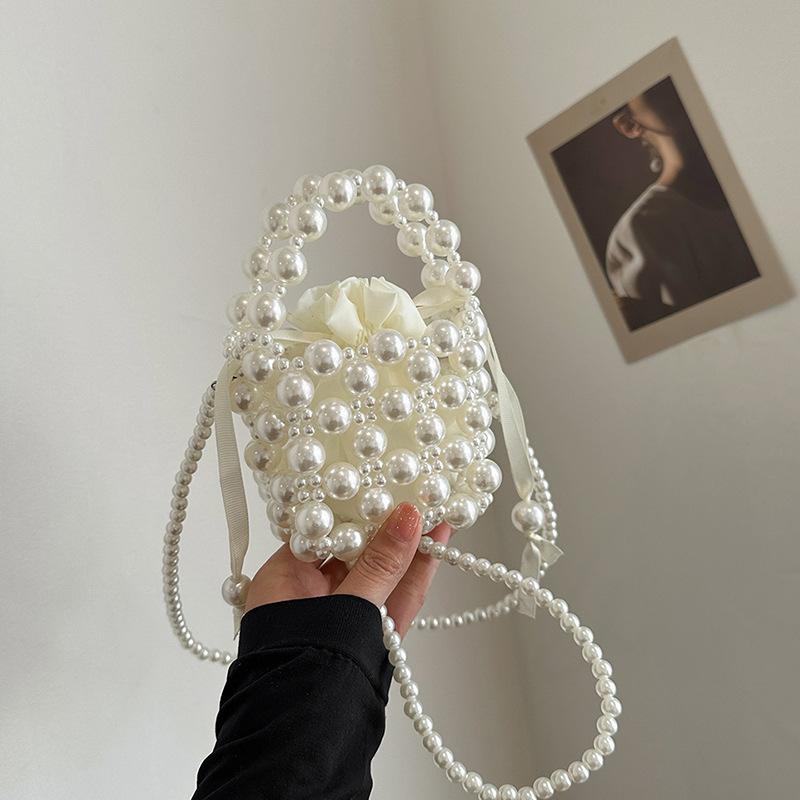 Niche design pearl women's bag texture portable accessories bag versatile mini handmade beaded messenger bag