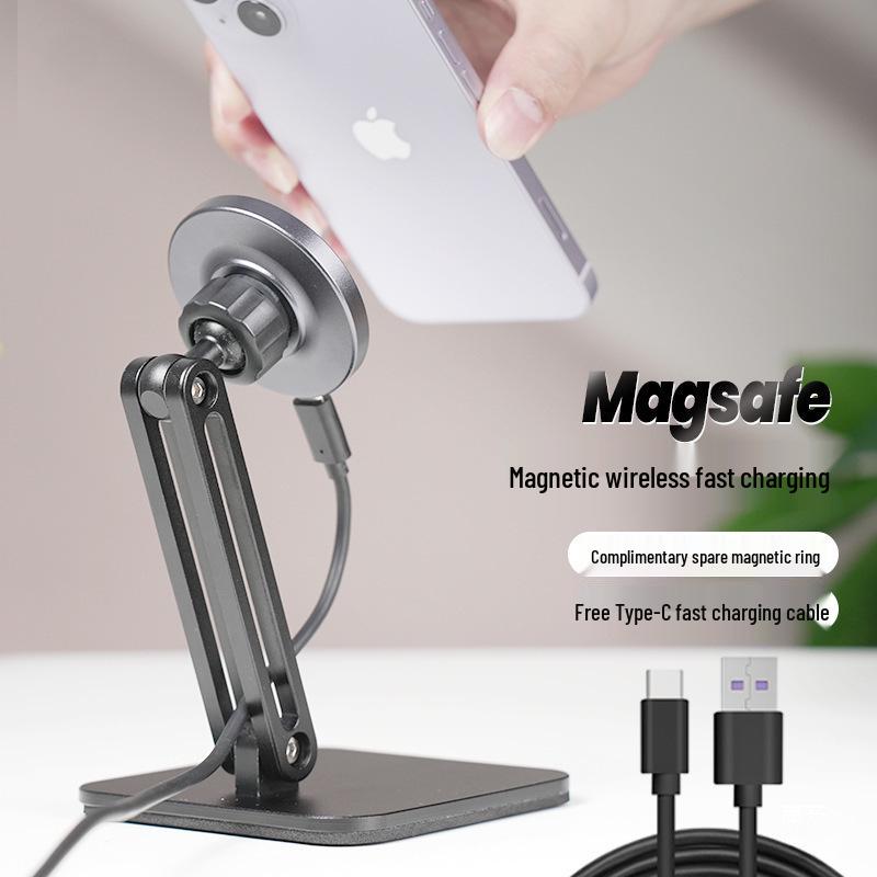 Dual-Machine Magnetic Phone Holder for Magsafe: 15W Wireless Fast Charging, Foldable Desktop Stand