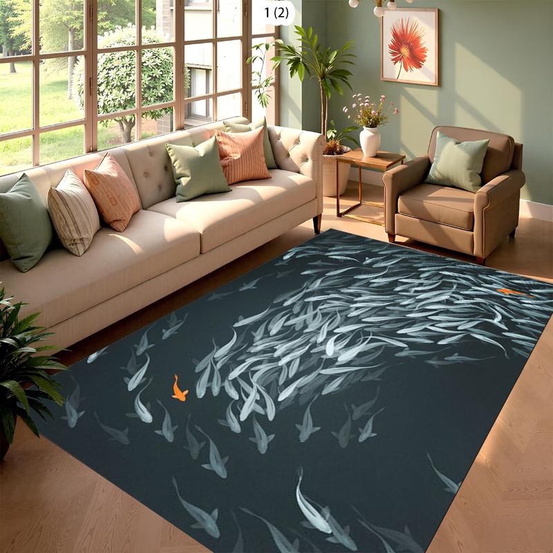 Golden Fish Art Carpet Mat Rug Home Decoration Koi Pattern Floor Area Rug Living Room Bedroom Eastern Style Design