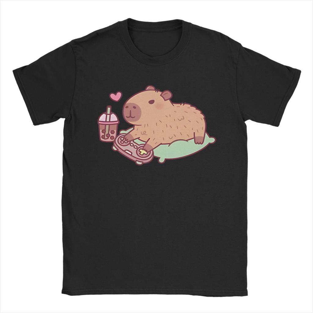 Funny Capybara With Ufos Tshirts Unisex Unisex Unique Cotton Tee Shirt Round Collar Short Sleeve T Shirt Gift Tops