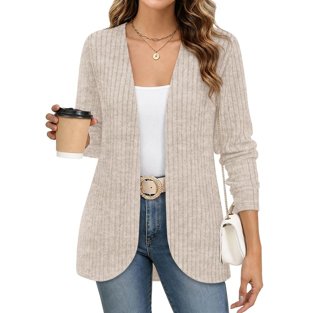 Cardigan décontracté à manches longues de couleur pour femme, haut en maille à ouverture sur le devant pour un usage quotidien