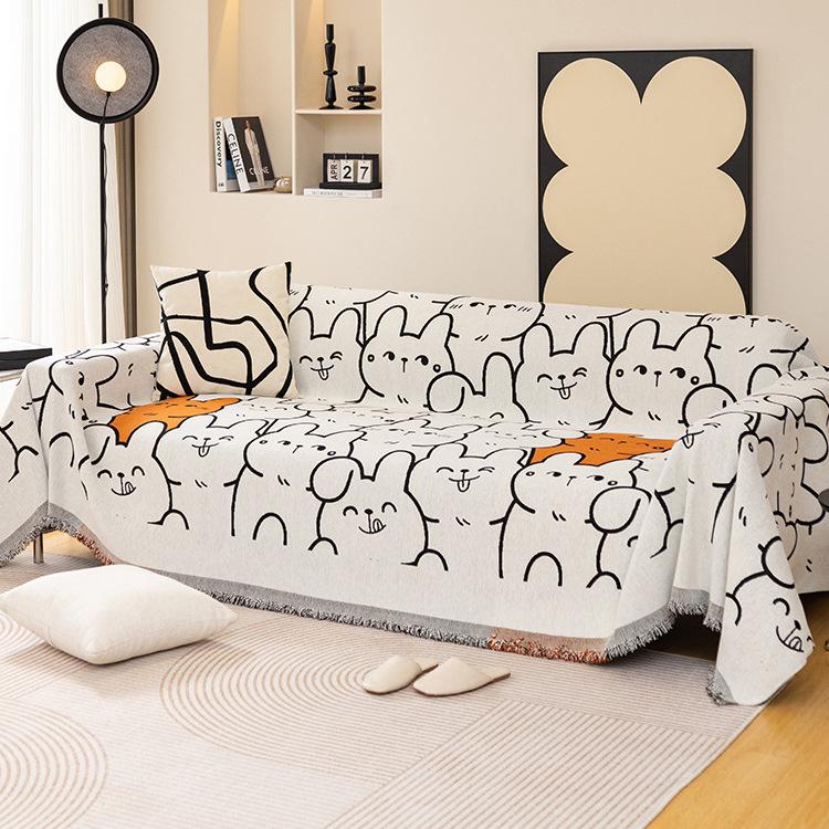 

Cartoon Cute Rabbit Sofa Cover Chenille Towel Non-Slip Anti-Scratching All-Inclusive Cushion Blanket Four Seasons Universal 180*130cm