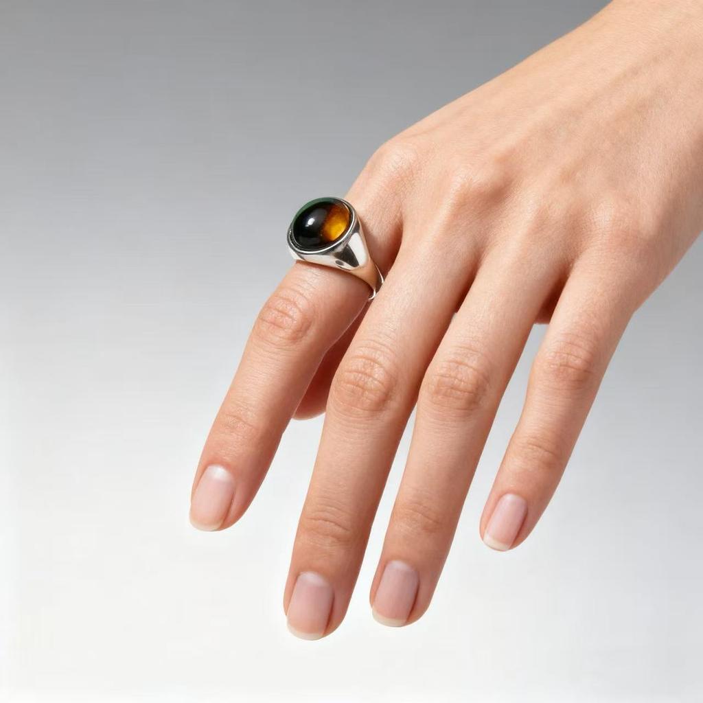 HNSP 316L Stainless Steel Oval Natural Stone Ring For Men Women Finger Vintage Black Green Tiger Eye Male Rings