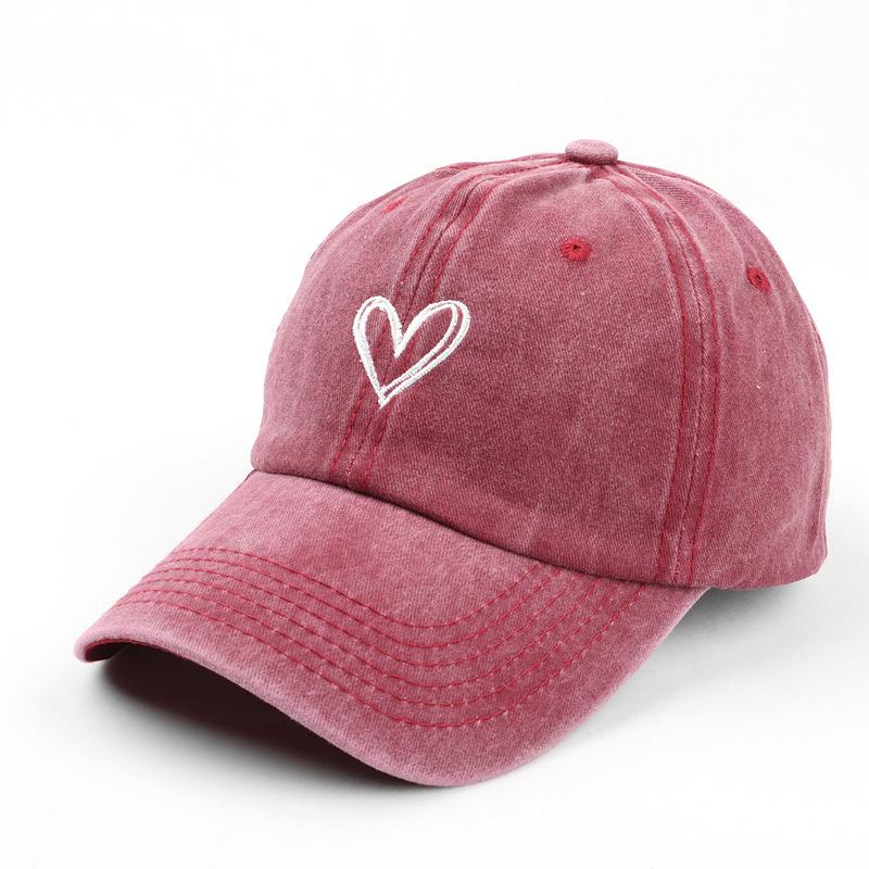 Peach Heart Embroidered Water Washed Aged Spring/Summer Baseball Hat Korean Edition Thin Couple Soft Top Duck Tongue Hat